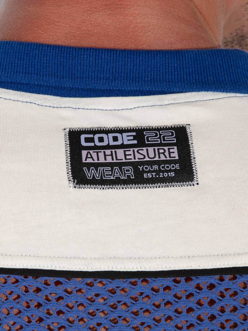 CODE22 Men's Openwork Polo Shirt: Jacquard Crochet, Button-Up, Collared