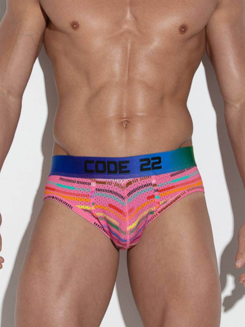 CODE 22 Pride Striped Mesh Brief Pink