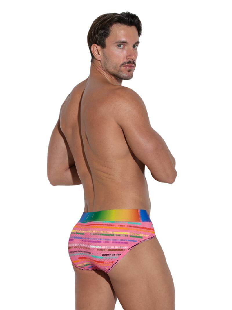 CODE 22 Rainbow Pride Striped Mesh Brief
