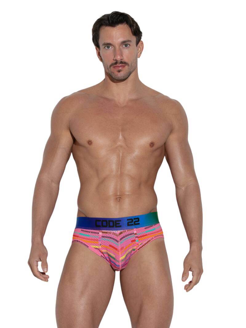 CODE22 Gay Pride Striped Mesh Brief