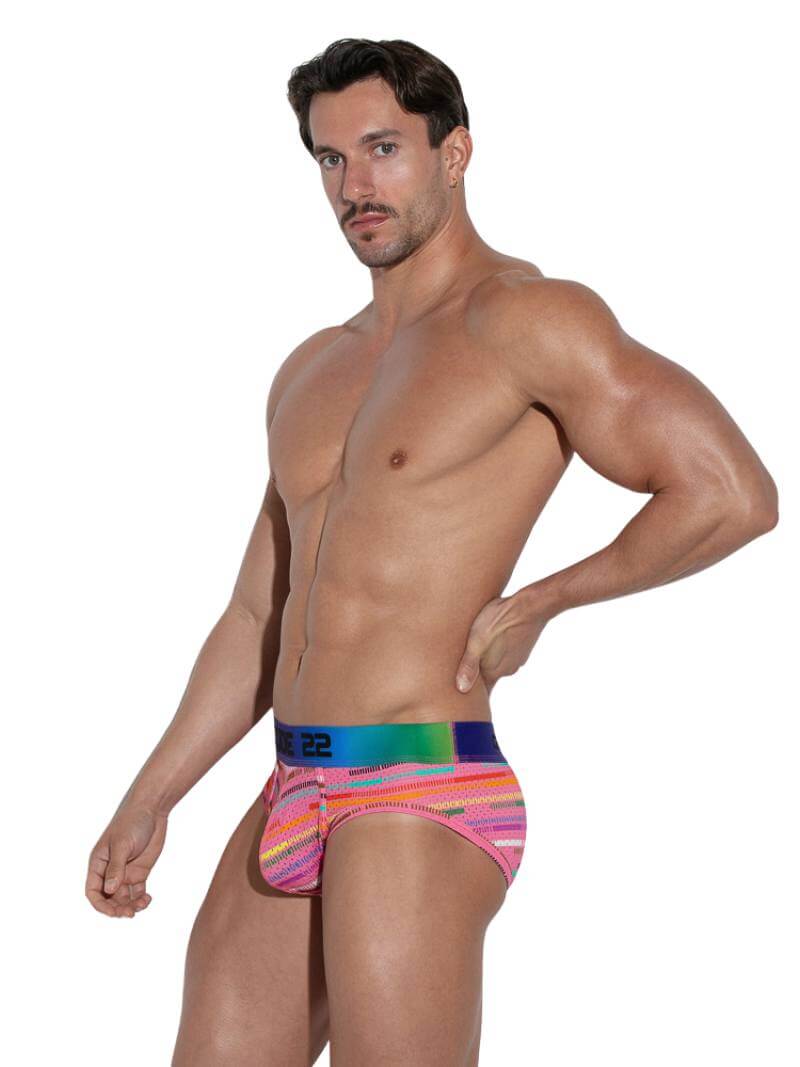 CODE 22 Pride Mens Striped Mesh Brief in Pink