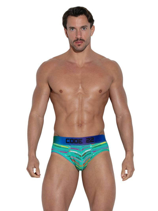 CODE 22 Pride Mens Striped Mesh Brief