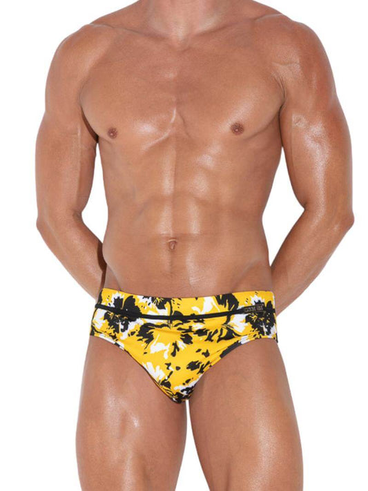 CODE 22 Lekeito Padded Pouch Swim Brief, Hibiscus Floral Print