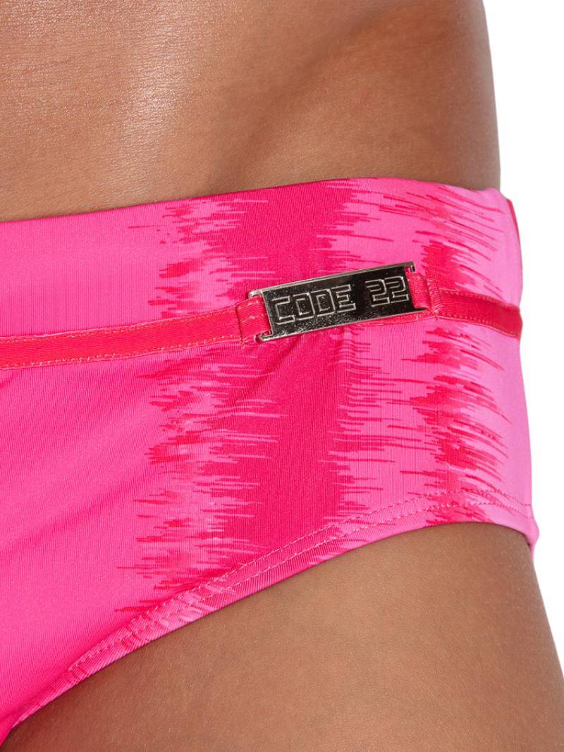 CODE 22 Men's Baiona Padded Pouch Pink Swim Brief with Faded Stripe Print