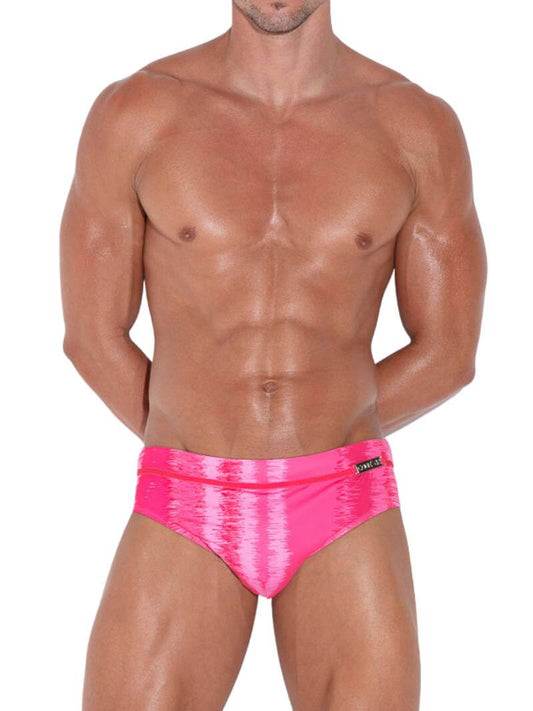 CODE 22 Men's Baiona Padded Pouch Pink Swim Brief with Faded Stripe Print