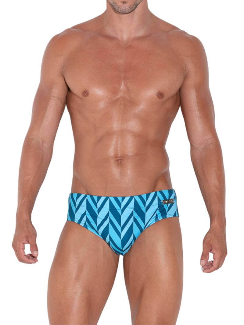 CODE 22 Men's Cadaques Padded Pouch Swim Brief, Herringbone Print