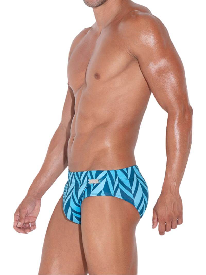 CODE 22 Men's Cadaques Padded Pouch Swim Brief, Herringbone Print