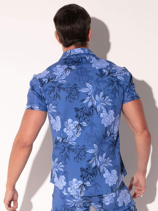 CODE 22 Slim Fit Floral Shirt – Short Sleeve Button-Up Collared Men’s Summer Shirt