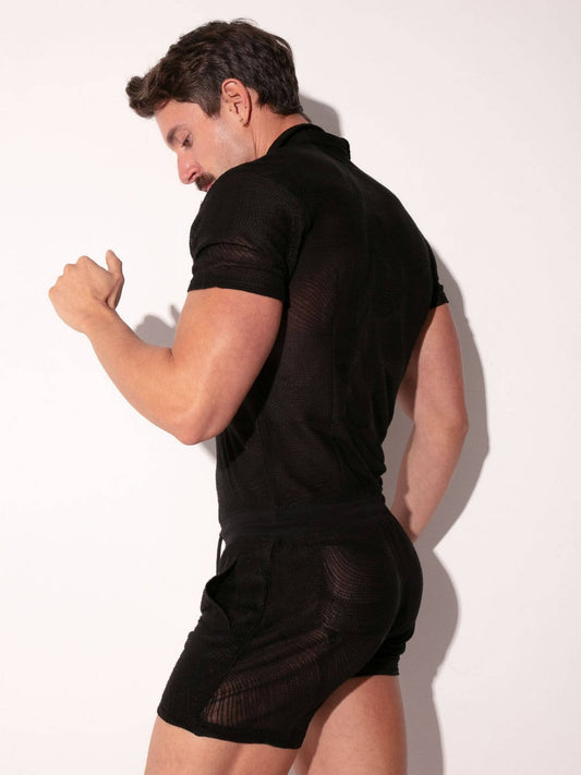 CODE 22 Eclipse Jumpsuit – Slim Fit Embroidered Mesh Men’s Statement Festival & Clubwear Outfit