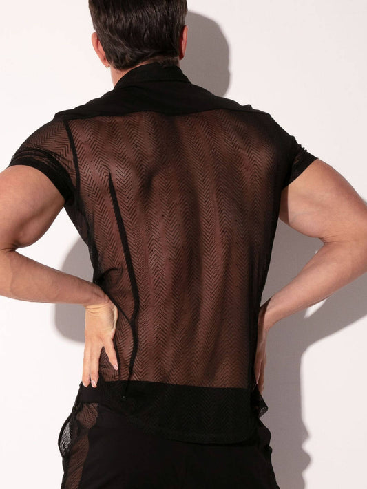 CODE 22 Rock Sheer Herringbone Mesh Shirt with Black Diamond Accents