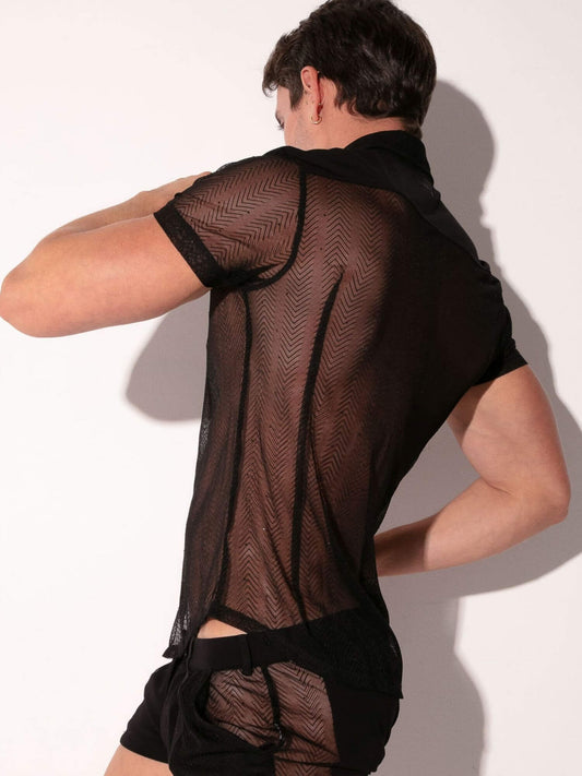 CODE 22 Rock Sheer Herringbone Mesh Shirt with Black Diamond Accents