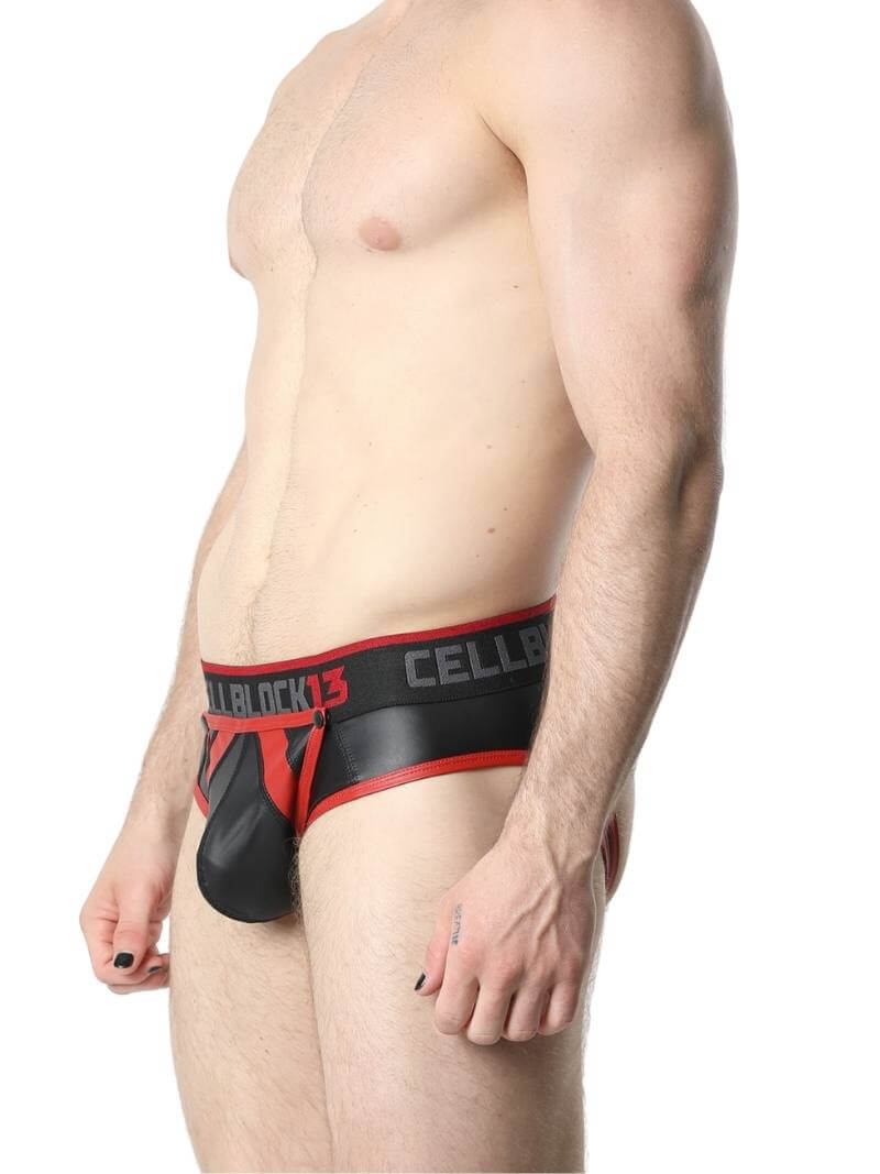 Mens CellBlock13 Anti-Chrome Vegan Leather Jock Brief with Removable Pouch