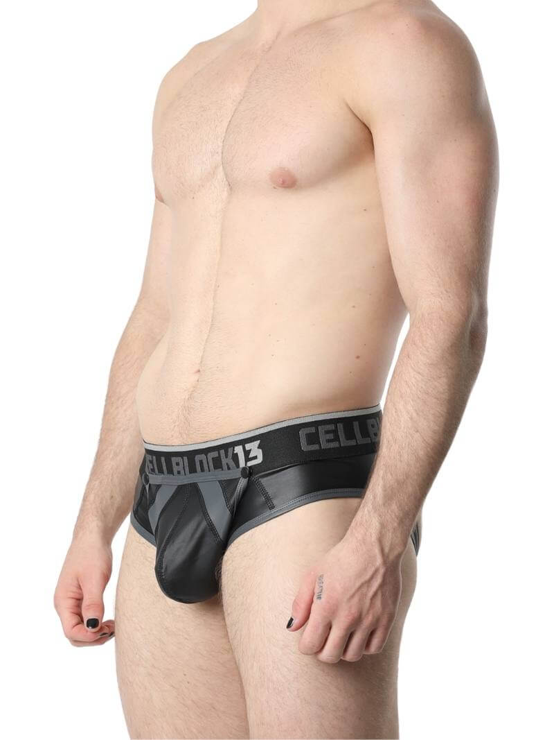 Mens CellBlock13 Anti-Chrome Vegan Leather Jock Brief with Removable Pouch