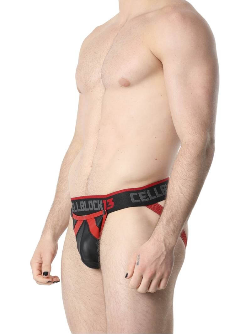 Mens CellBlock13 Anti-Chrome Vegan Leather Jockstrap with Removable Pouch