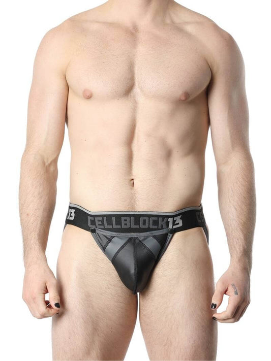 Mens CellBlock13 Anti-Chrome Vegan Leather Jockstrap with Removable Pouch