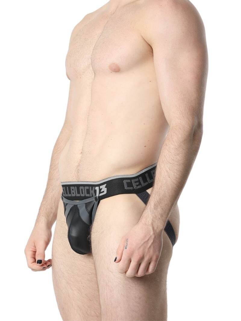 Mens CellBlock13 Anti-Chrome Vegan Leather Jockstrap with Removable Pouch