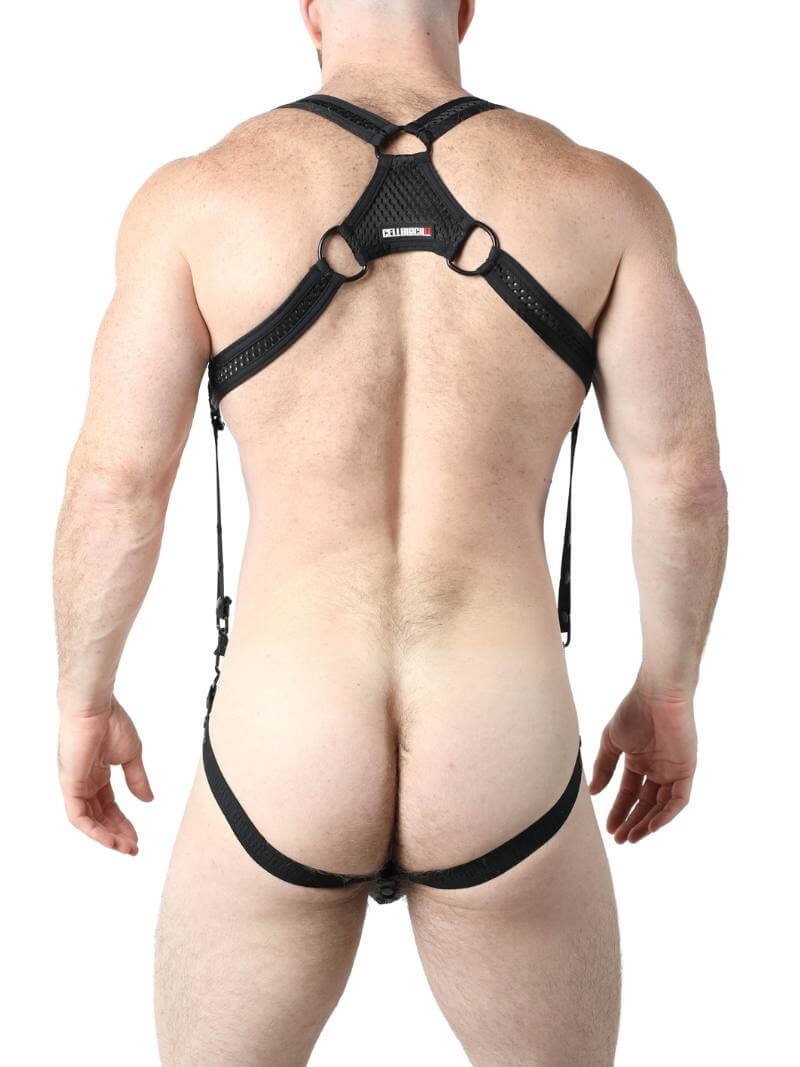 Mens CellBlock13 Bare Mesh Body Harness & Jockstrap Set + FREE VOCLA Bag