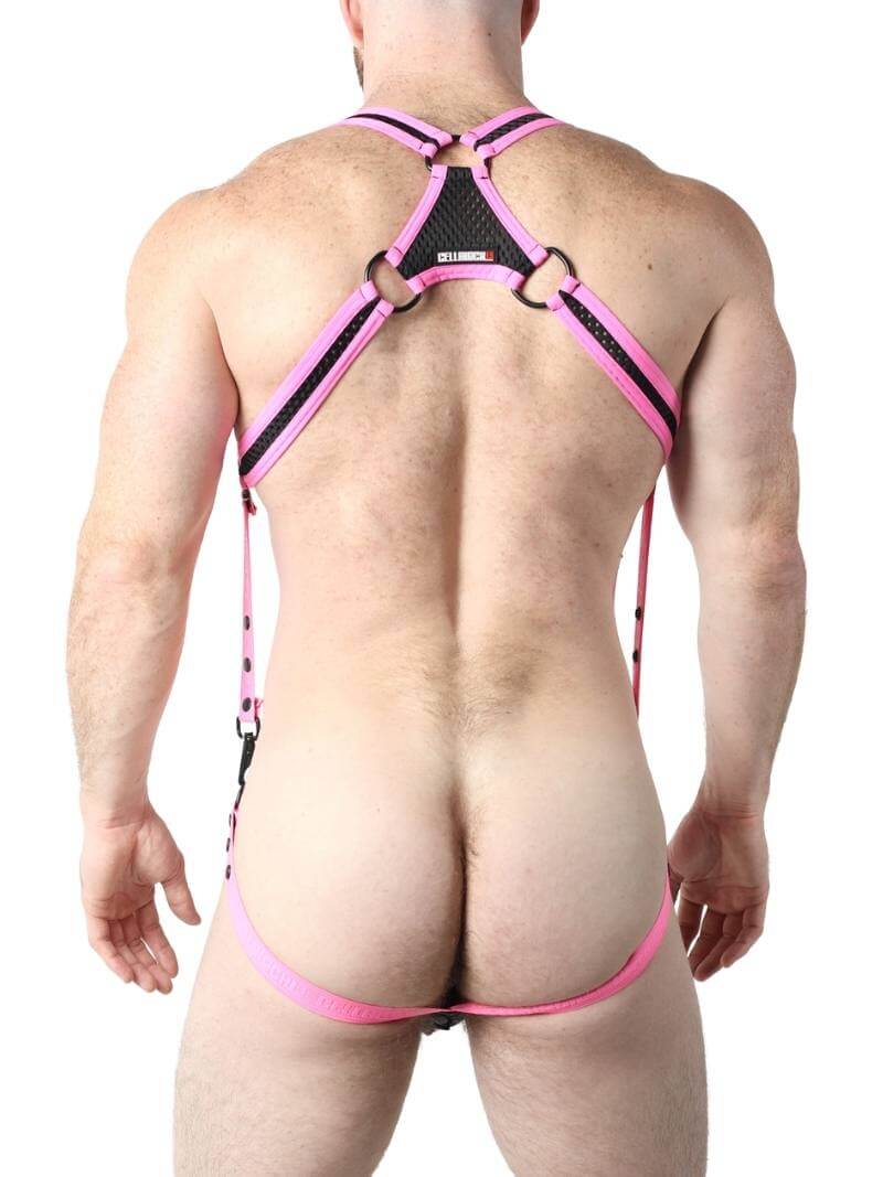 Mens CellBlock13 Bare Mesh Body Harness & Jockstrap Set + FREE VOCLA Bag