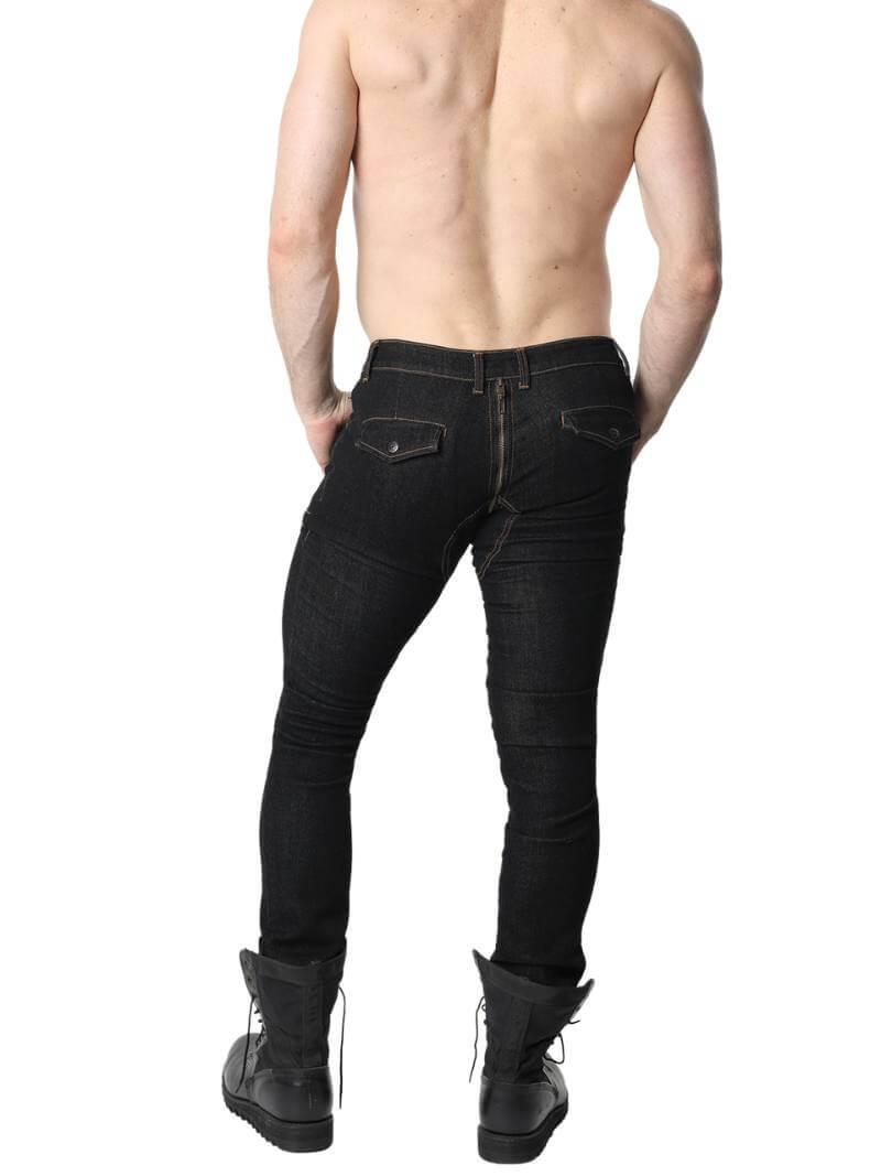 Mens CellBlock13 Saddleback Stretch Fit Denim Shorts with Leatherette Panels