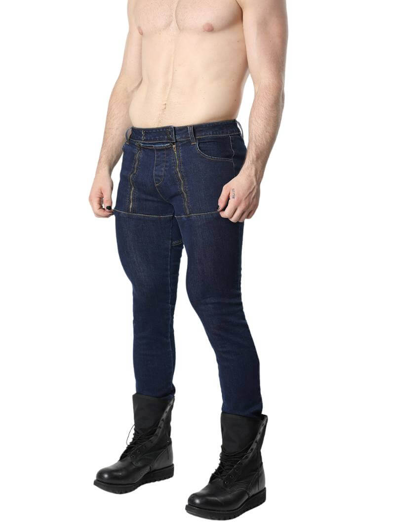 Mens CellBlock13 Saddleback Stretch Fit Denim Shorts with Leatherette Panels