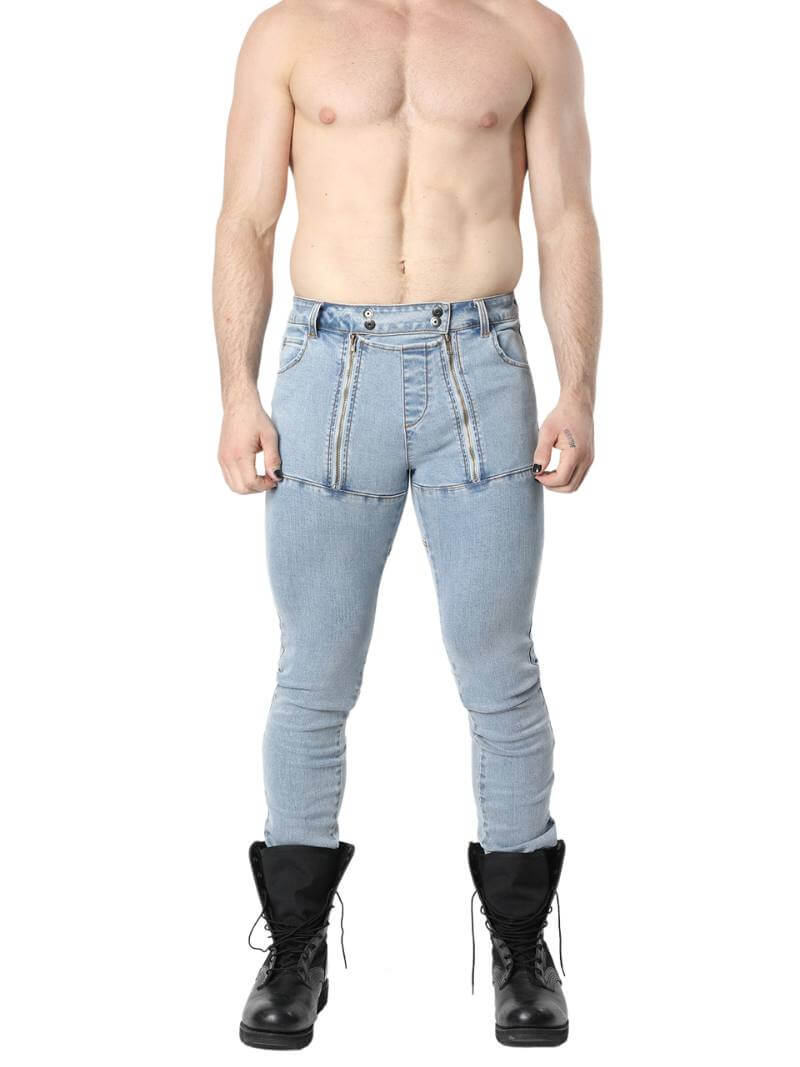 Mens CellBlock13 Saddleback Stretch Fit Denim Shorts with Leatherette Panels