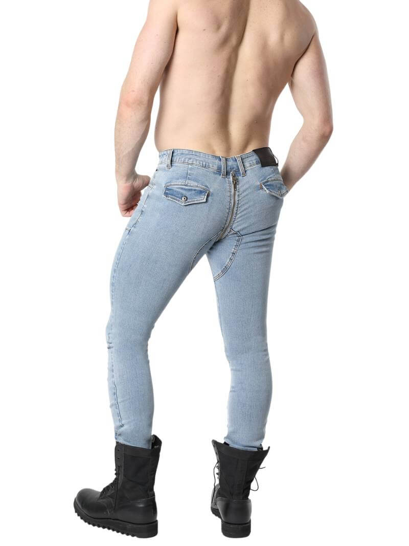 Mens CellBlock13 Saddleback Stretch Fit Denim Shorts with Leatherette Panels