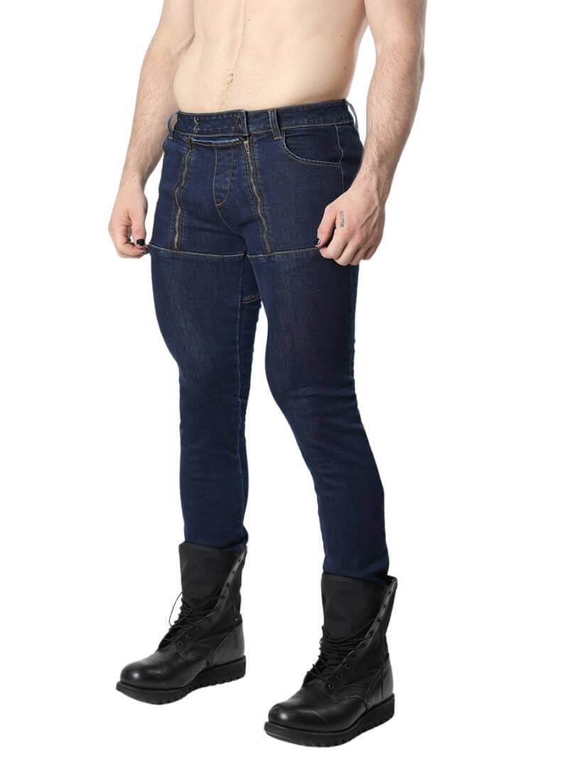 Mens CellBlock13 Saddleback Stretch Fit Denim Shorts with Leatherette Panels