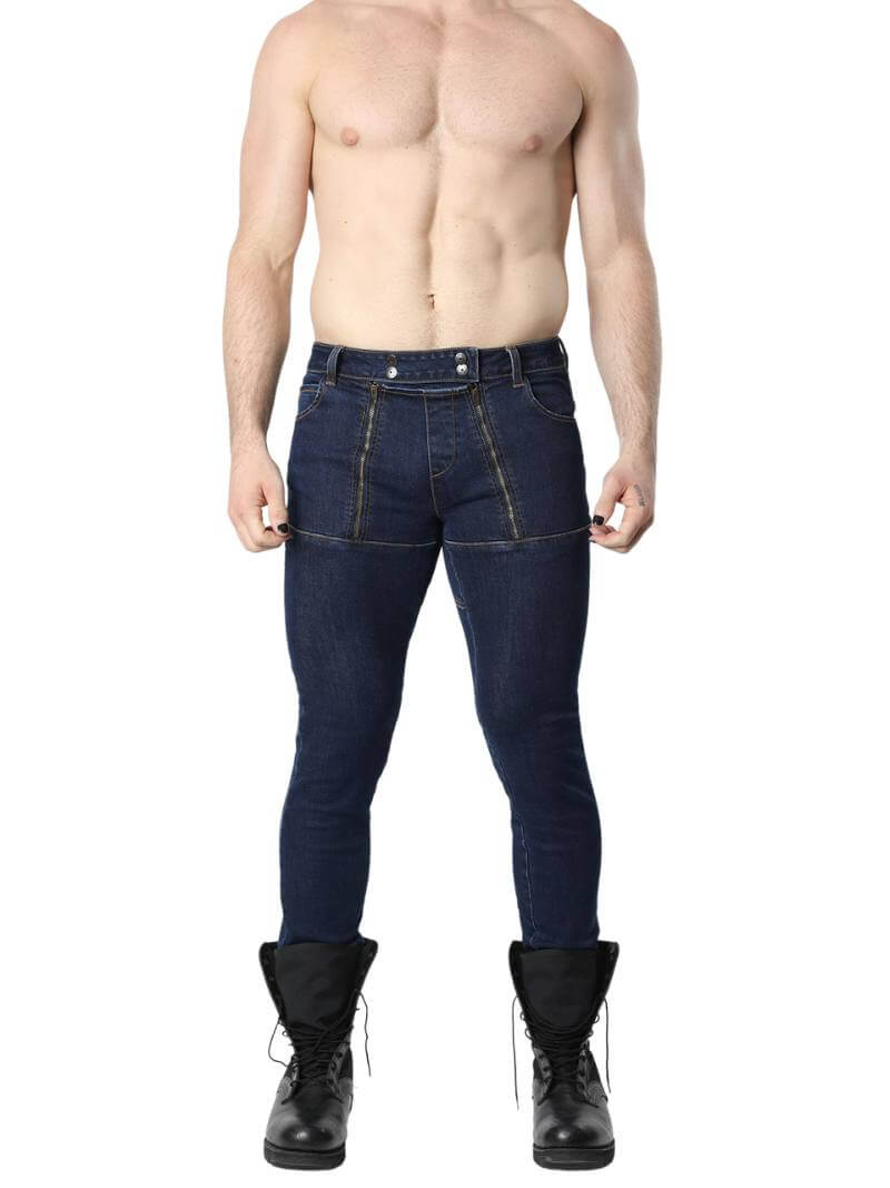 Mens CellBlock13 Saddleback Stretch Fit Denim Shorts with Leatherette Panels