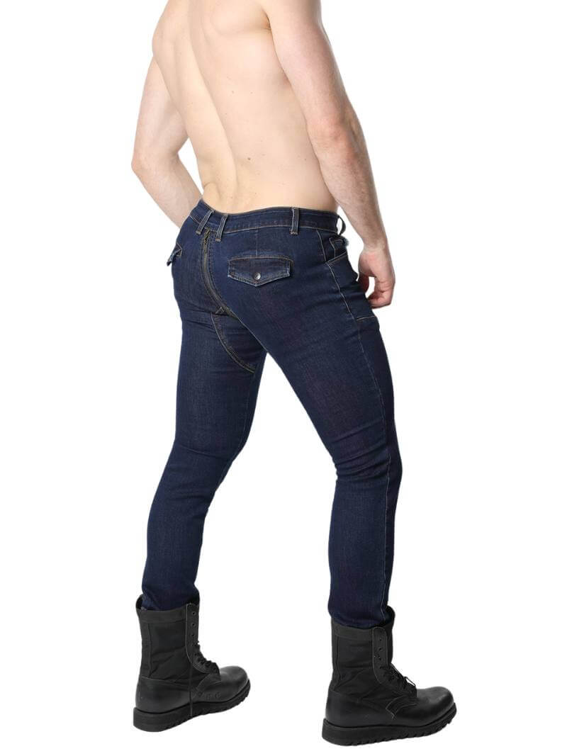 Mens CellBlock13 Saddleback Stretch Fit Denim Shorts with Leatherette Panels