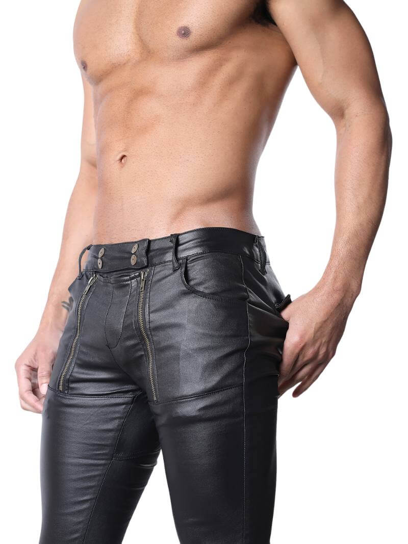 Mens CellBlock13 Slick Carpenter Waxed Denim Zipper Jeans