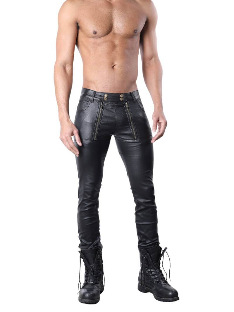 Mens CellBlock13 Slick Carpenter Waxed Denim Zipper Jeans