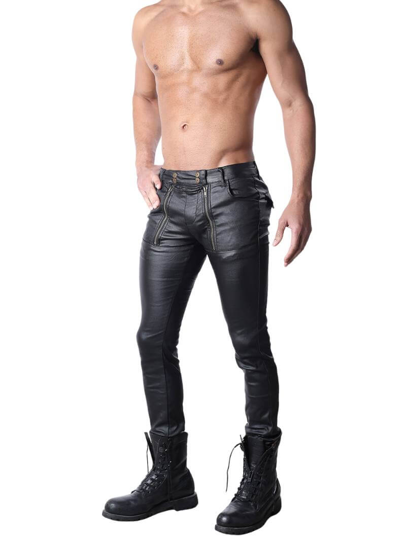 Mens CellBlock13 Slick Carpenter Waxed Denim Zipper Jeans
