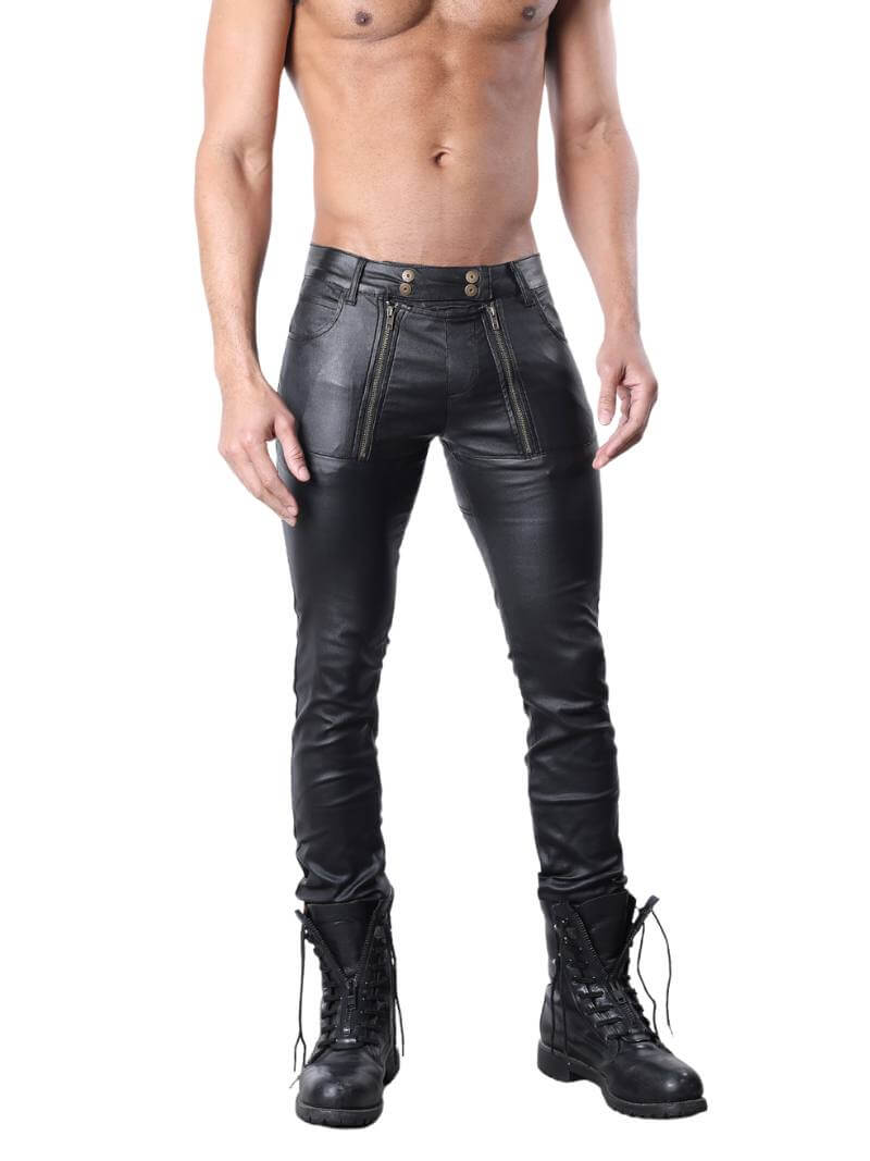 Mens CellBlock13 Slick Carpenter Waxed Denim Zipper Jeans