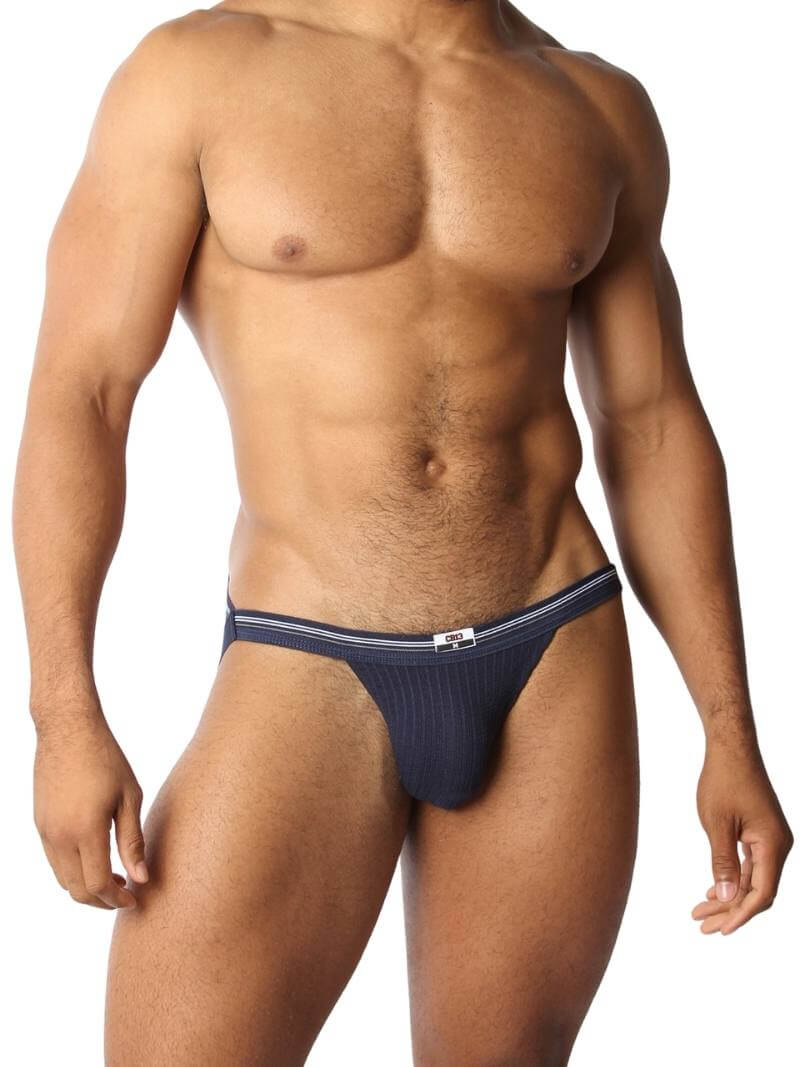 A red CellBlock13 slim waist jockstrap with a striped waistband and the brand label visible.