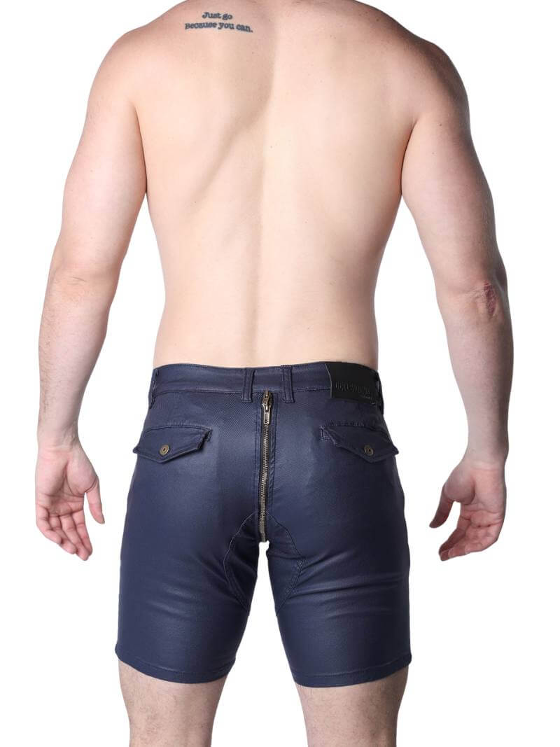CellBlock13 Slick Carpenter Waxed Denim Zipper Shorts