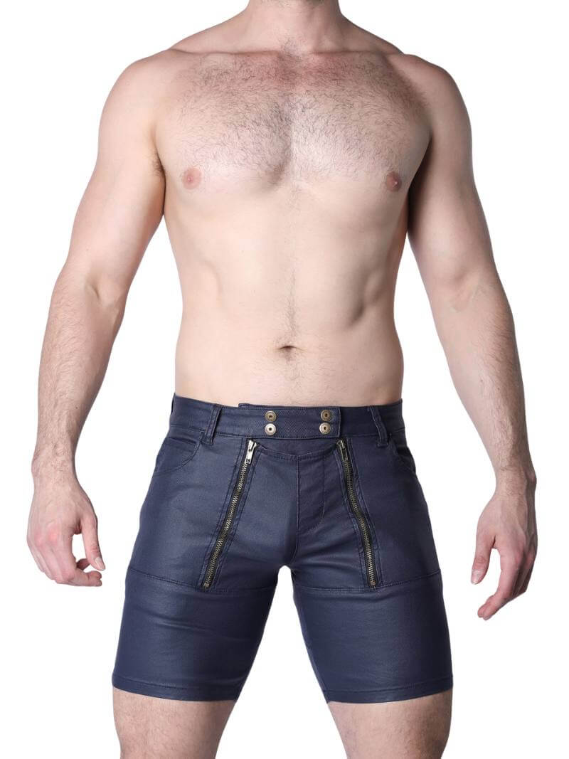 CellBlock13 Slick Carpenter Waxed Denim Zipper Shorts