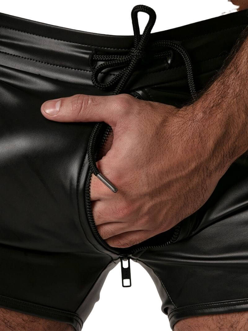 Men's Locker Gear Leather Look Short-Legged Short with Front to Back Zipper