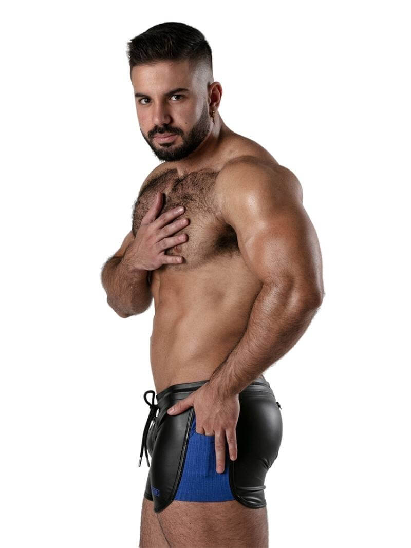Men's Gay Leather Look Shorts with Front and Rear Zip Openings