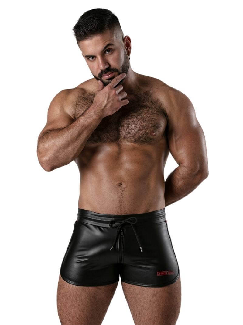 Men's Locker Gear Leather Look Fetish Short with Front to Back Zipper