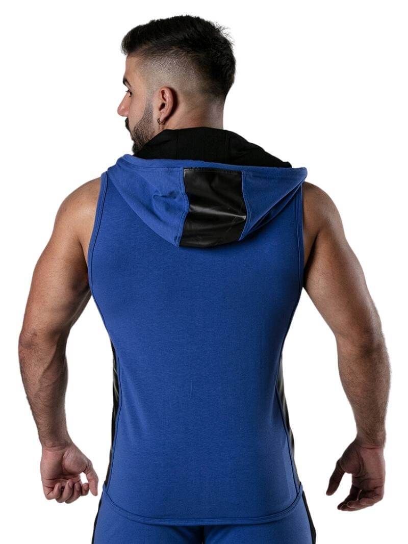 Men's Locker Gear Ribbed Cotton & Leatherette Sleeveless Hoody with Drawstring Hood