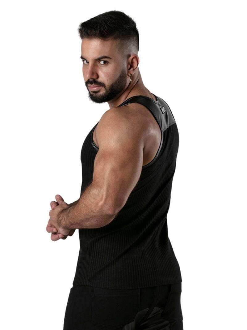 Men's Locker Gear Ribbed Cotton Vest: Stretchy, Leatherette Trims