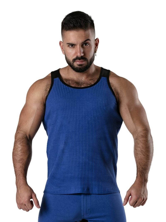 Men's Locker Gear Ribbed Cotton Vest: Stretchy, Leatherette Trims