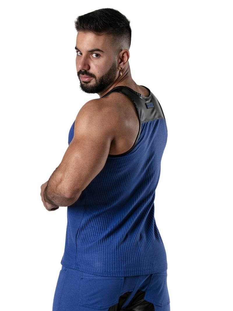 Men's Locker Gear Ribbed Cotton Vest: Stretchy, Leather Look Trims