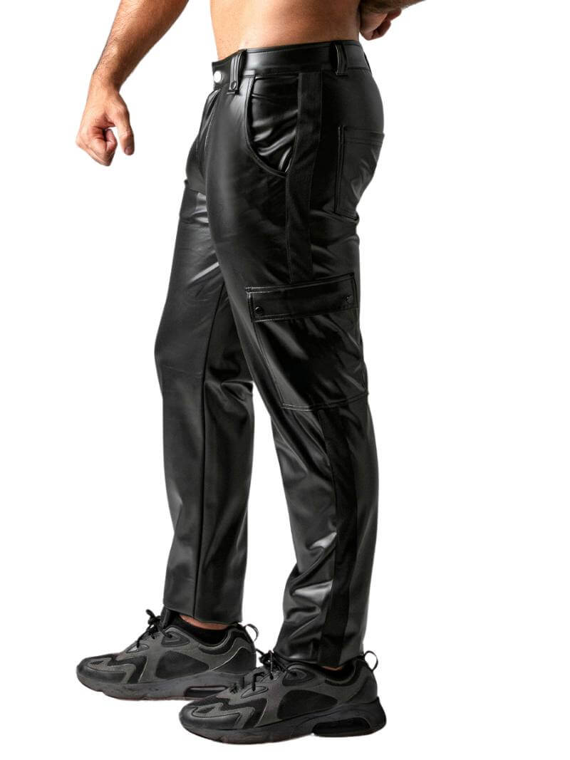 Men's Fetish Sporty Leather Look Cargo Pants