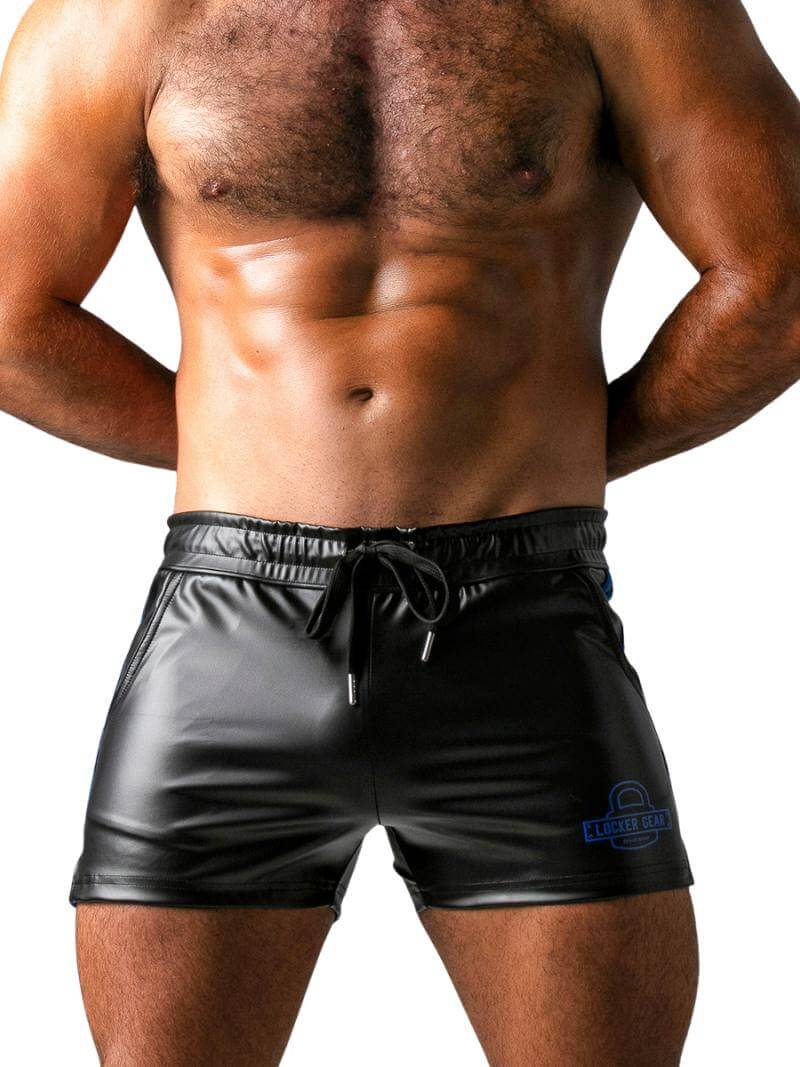 Locker Gear Men's Gay Leather Striped Shorts with Coloured Trims