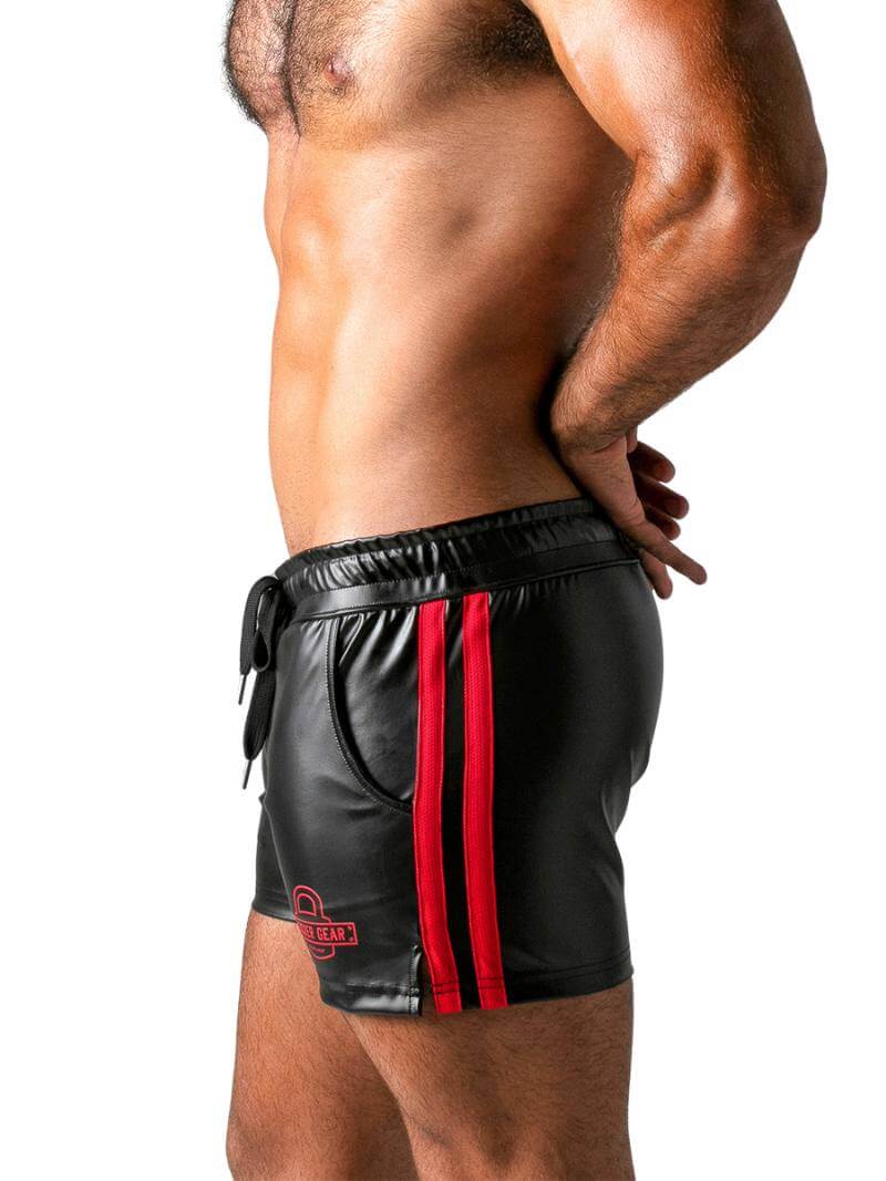 Locker Gear Men's Gay Leather Striped Shorts with Coloured Trims