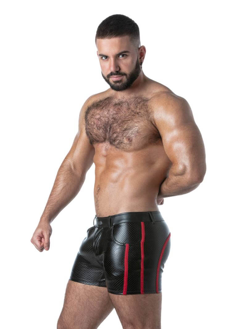 Gay Men's Locker Gear Punch Hole Leather Look Mini Pocket Short