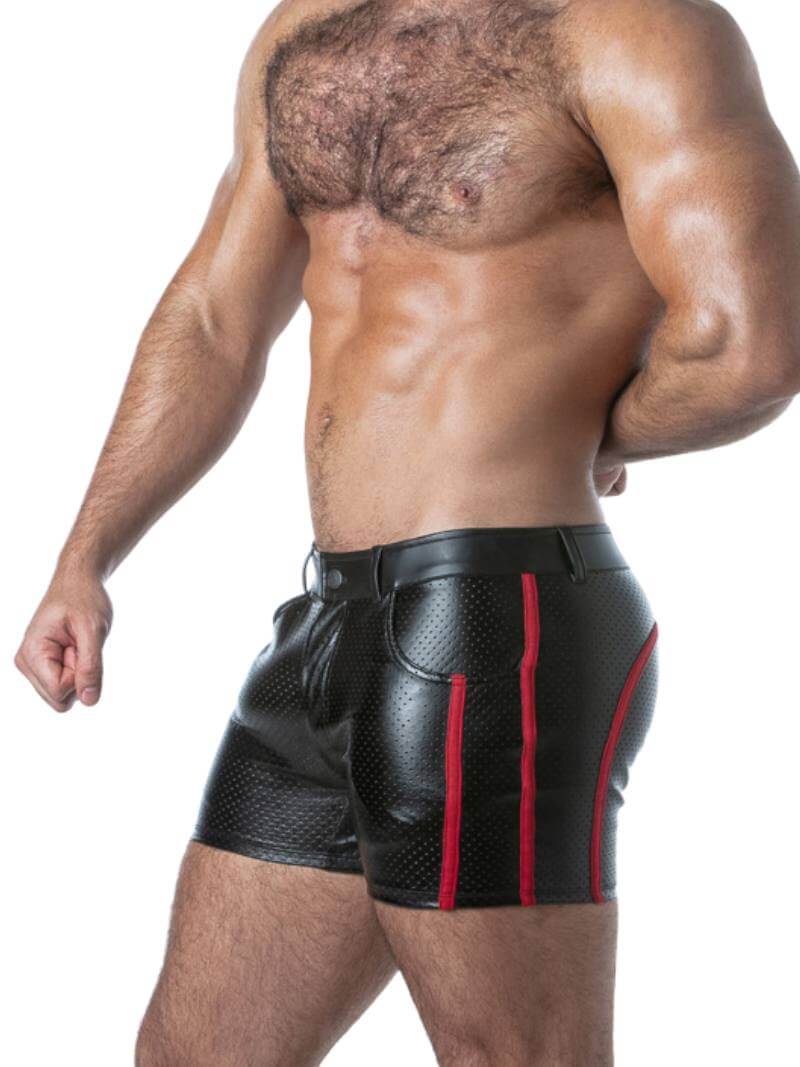 Men's Locker Gear Punch Hole Leather Look Mini Pocket Short with Zip Fly