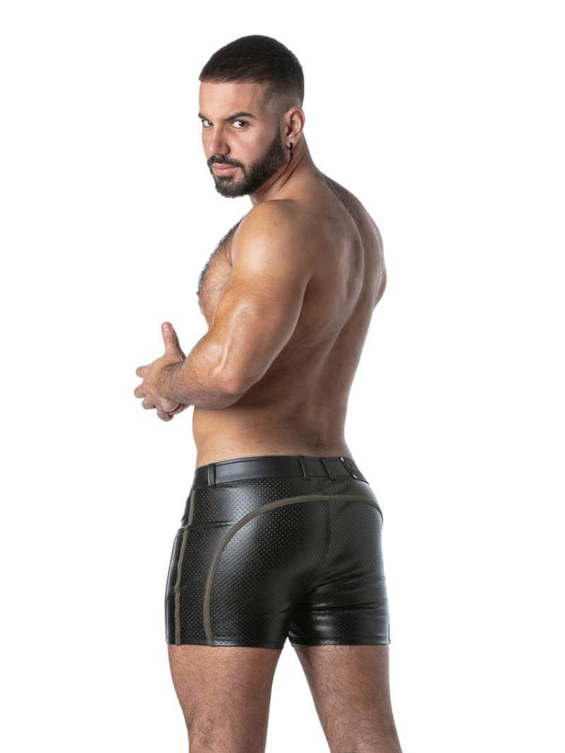 Locker Gear Men's Punch Hole Leather Look Micro Pocket Short with Coloured Trims
