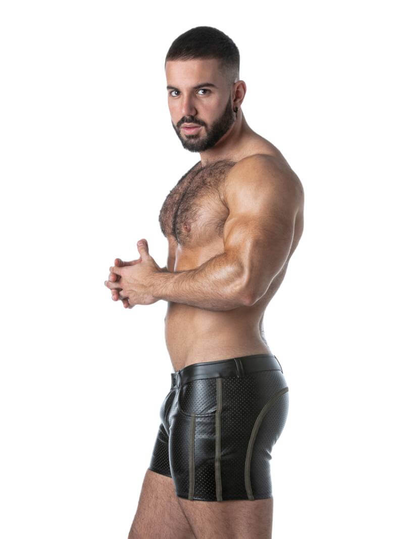 Locker Gear Men's Punch Hole Leather Look Micro Pocket Shorts
